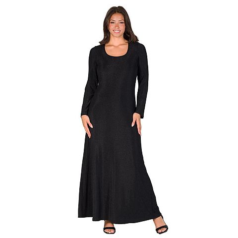 Женские платья 24Seven Women's 24Seven Comfort Apparel Long Sleeve Scoopneck Shimmer Maxi Dress
