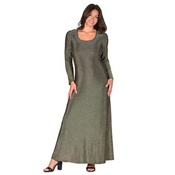 Women's 24Seven Comfort Apparel Long Sleeve Scoopneck Shimmer Maxi Dress
