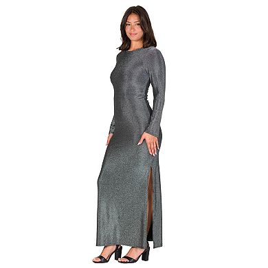 Women's 24Seven Comfort Apparel Long Sleeve Shimmer Side Slit Maxi Dress