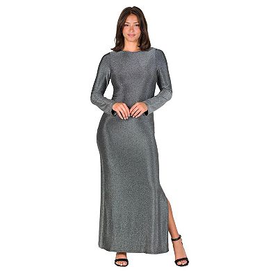 Women's 24Seven Comfort Apparel Long Sleeve Shimmer Side Slit Maxi Dress