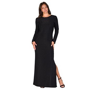 Women's 24Seven Comfort Apparel Long Sleeve Shimmer Side Slit Maxi Dress
