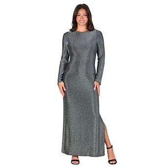 Women's 24Seven Comfort Apparel Long Sleeve Shimmer Side Slit Maxi Dress