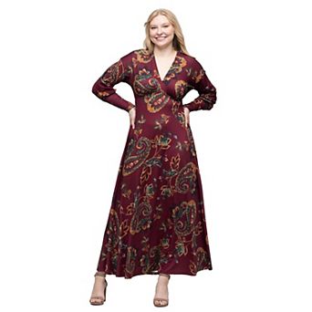 Women's 24Seven Comfort Apparel Bishop Sleeve A-Line Maxi Dress