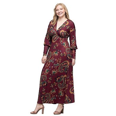 Women's 24Seven Comfort Apparel Bishop Sleeve A-Line Maxi Dress