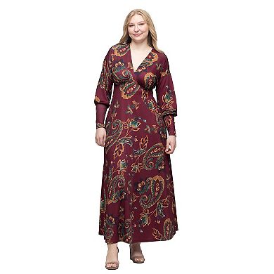 Women's 24Seven Comfort Apparel Bishop Sleeve A-Line Maxi Dress