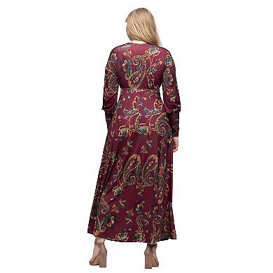 Women's 24Seven Comfort Apparel Bishop Sleeve A-Line Maxi Dress