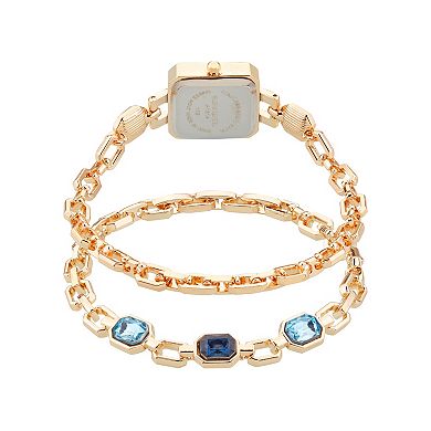 Jessica Carlyle Women's Gold Tone Blue Crystal Watch & Chain Bracelet Set