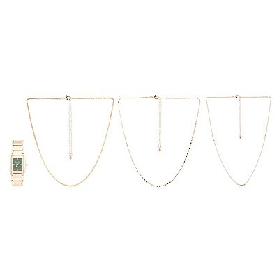 Jessica Carlyle Women s Gold Tone Watch 3 Necklace Set