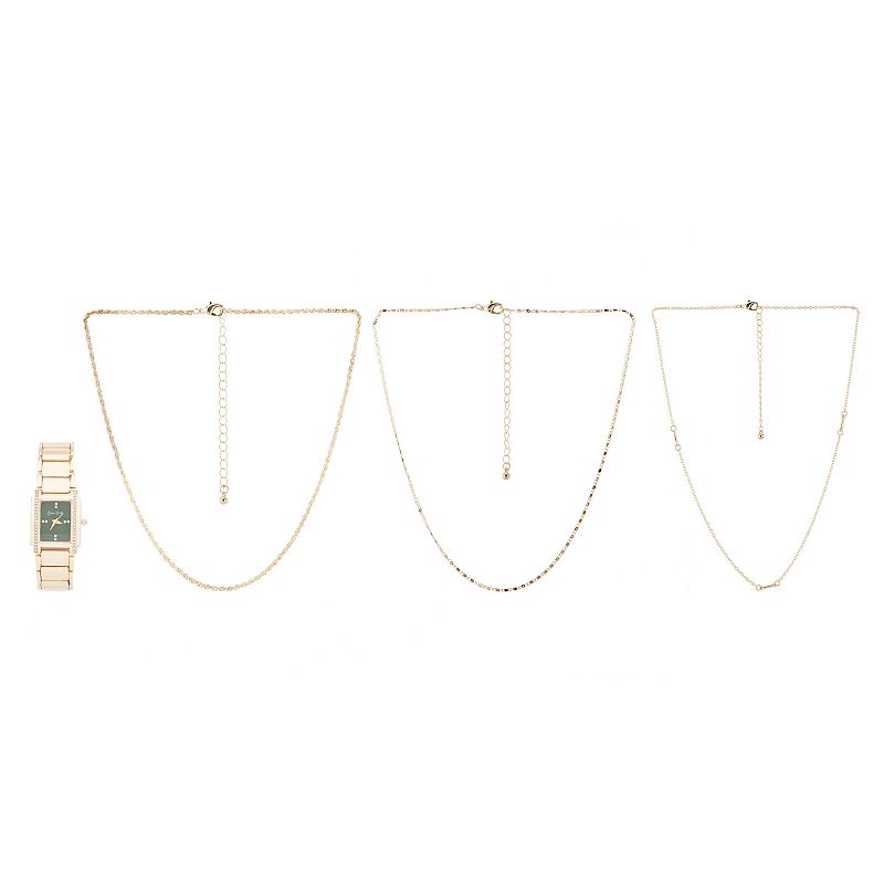 Jessica Carlyle Women's Gold Tone Watch & 3 Necklace Set, Size: 25MM