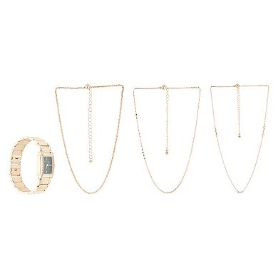 Jessica Carlyle Women's Gold Tone Watch & 3 Necklace Set