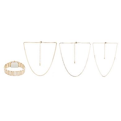 Jessica Carlyle Women's Gold Tone Watch & 3 Necklace Set