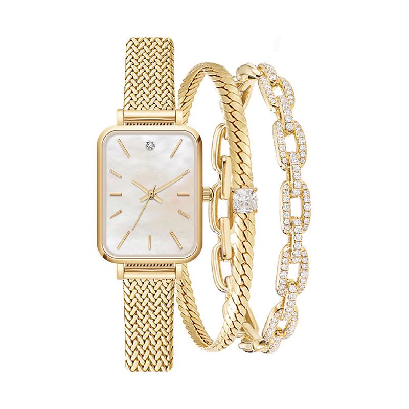 Jessica Carlyle Women's Gold Tone Mesh Band Watch & 2 Bracelet Set, Size: 23 mm