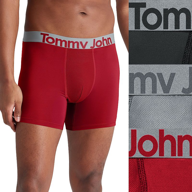 Men's Tommy John 3-Pack Sport Boxer Briefs, Size: Medium, Black Monument Red