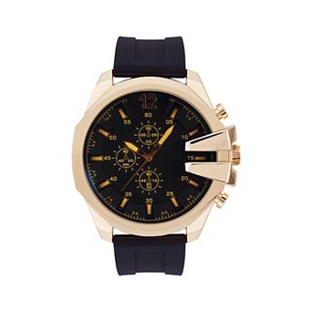 Ed Hardy Men's Gold-Tone Case Black Silicone Strap Watch