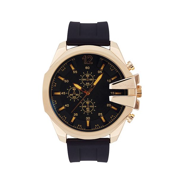 Ed Hardy Men's Gold-Tone Case Black Silicone Strap Watch