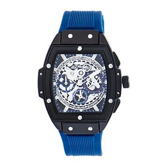 Ed Hardy Men's Faux Skeleton Dial Navy Silicone Strap Watch