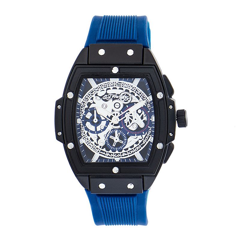 Ed Hardy Men's Faux Skeleton Dial Navy Silicone Strap Watch, Size: Large, Blue