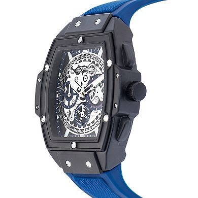 Ed Hardy Men's Faux Skeleton Dial Navy Silicone Strap Watch