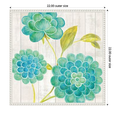 Amanti Art Aqua Blooms on Wood II Framed Canvas Wall Art