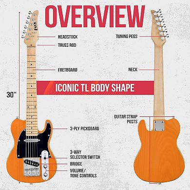 Lyxpro 30” Electric Guitar Tl Series, Solid Body Guitar W/3-way Switch & Tone Controls