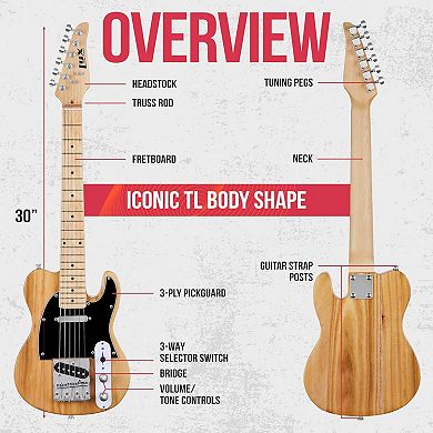 Lyxpro 30” Electric Guitar Tl Series, Solid Body Guitar With 3-way Switch & Tone Controls