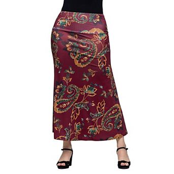 Women's 24Seven Comfort Apparel Print Elastic Waist A-Line Maxi Skirt