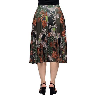 Women's 24Seven Comfort Apparel Print Elastic Waist Pocket Midi Skirt
