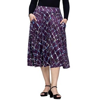 Women's 24Seven Comfort Apparel Print Elastic Waist Pocket Midi Skirt