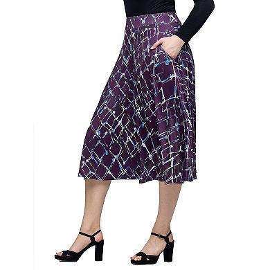Women's 24Seven Comfort Apparel Print Elastic Waist Pocket Midi Skirt