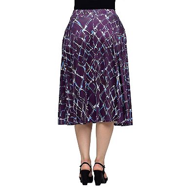 Women's 24Seven Comfort Apparel Print Elastic Waist Pocket Midi Skirt