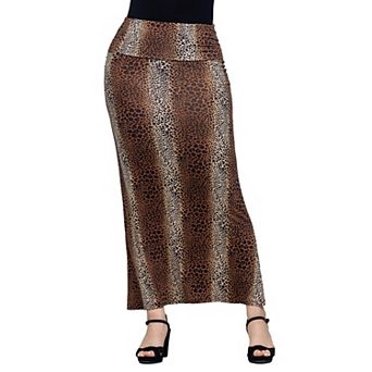 Women's 24Seven Comfort Apparel Animal Print Foldover Waist Maxi Skirt