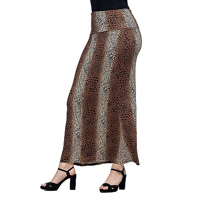 Women's 24Seven Comfort Apparel Animal Print Foldover Waist Maxi Skirt