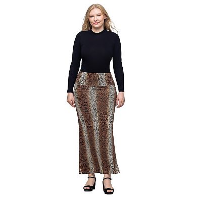 Women's 24Seven Comfort Apparel Animal Print Foldover Waist Maxi Skirt