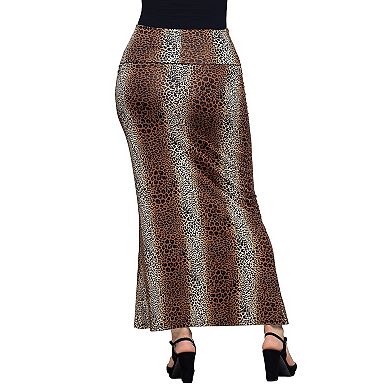 Women's 24Seven Comfort Apparel Animal Print Foldover Waist Maxi Skirt