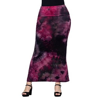 Women's 24Seven Comfort Apparel Tie Dye Fold over Waist Maxi Skirt