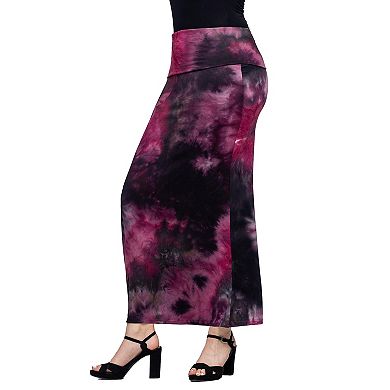 Women's 24Seven Comfort Apparel Tie Dye Fold over Waist Maxi Skirt
