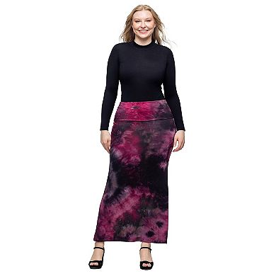 Women's 24Seven Comfort Apparel Tie Dye Fold over Waist Maxi Skirt