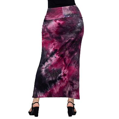 Women's 24Seven Comfort Apparel Tie Dye Fold over Waist Maxi Skirt