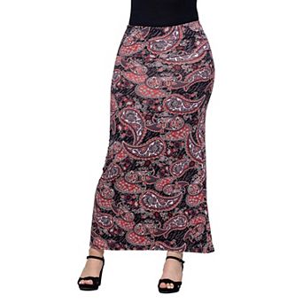 Women's 24Seven Comfort Apparel Paisley Print Fold Over Waist Maxi Skirt