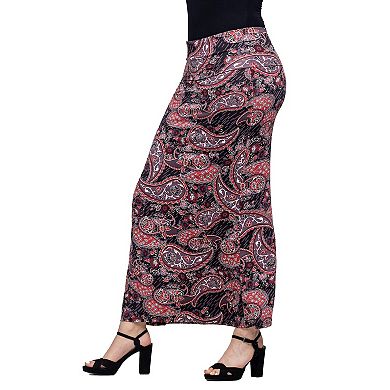 Women's 24Seven Comfort Apparel Paisley Print Fold Over Waist Maxi Skirt