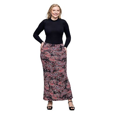 Women's 24Seven Comfort Apparel Paisley Print Fold Over Waist Maxi Skirt