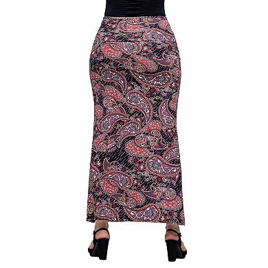 Women's 24Seven Comfort Apparel Paisley Print Fold Over Waist Maxi Skirt