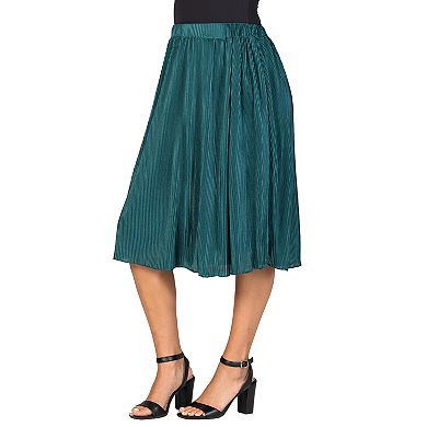 Women's 24Seven Comfort Apparel Elegant Accordion Pleated Elastic Waistband Party Midi Skirt