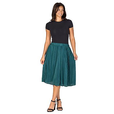 Women's 24Seven Comfort Apparel Elegant Accordion Pleated Elastic Waistband Party Midi Skirt