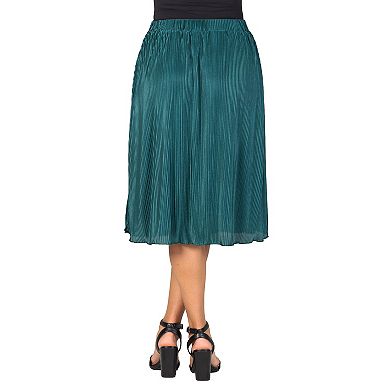 Women's 24Seven Comfort Apparel Elegant Accordion Pleated Elastic Waistband Party Midi Skirt