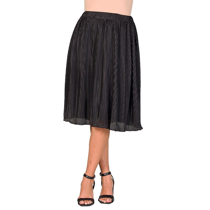 Women's 24Seven Comfort Apparel Elegant Accordion Pleated Elastic Waistband Party Midi Skirt,