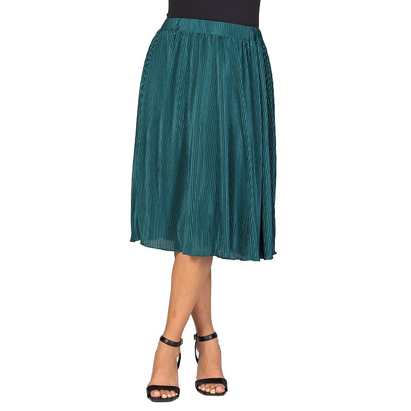 Women's 24Seven Comfort Apparel Elegant Accordion Pleated Elastic Waistband Party Midi Skirt,