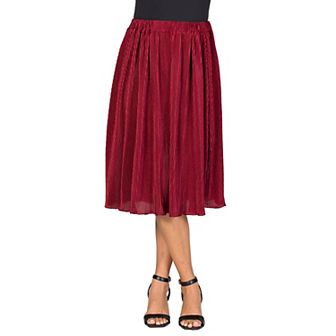 Women's 24Seven Comfort Apparel Elegant Accordion Pleated Elastic Waistband Party Midi Skirt