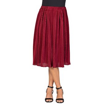 Women's 24Seven Comfort Apparel Elegant Accordion Pleated Elastic Waistband Party Midi Skirt