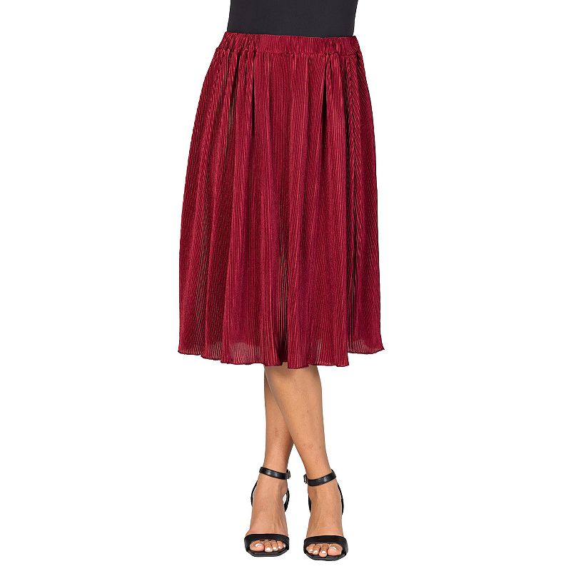 Women's 24Seven Comfort Apparel Elegant Accordion Pleated Elastic Waistband Party Midi Skirt,
